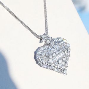 Silver heart shaped pendant Diamond CZ necklace